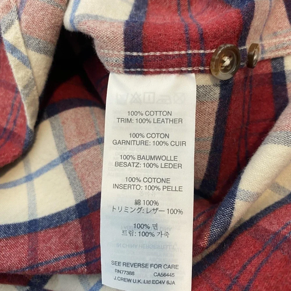 J Crew Shirt Mens Extra Small Red Plaid Flannel‎ Leather Elbow Patches Casual